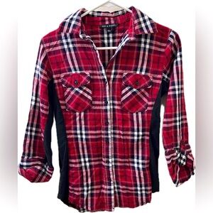 Women’s Fitted Red Checkered Button Down Top S